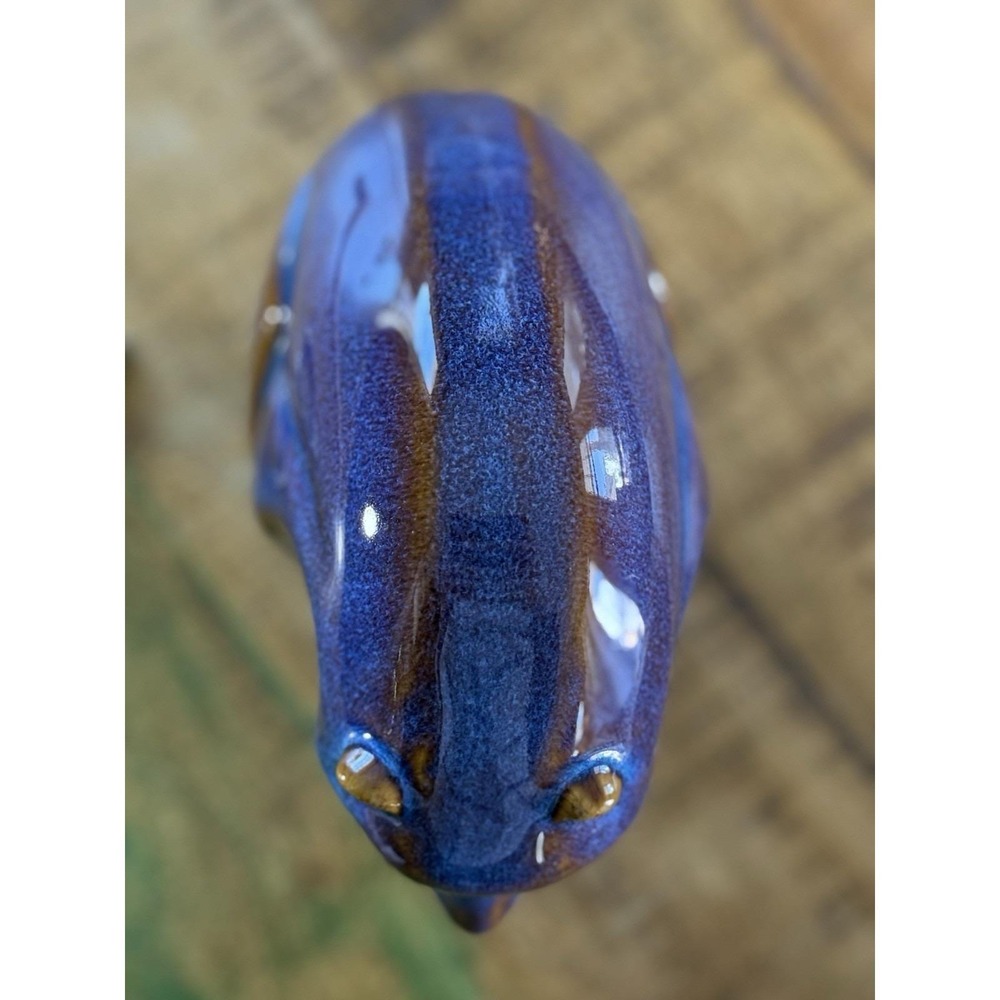 Scandinavian Vintage Blue Brown Drip Glaze Ceramic Bear Figurine Art Sculpture - Picture 8 of 11